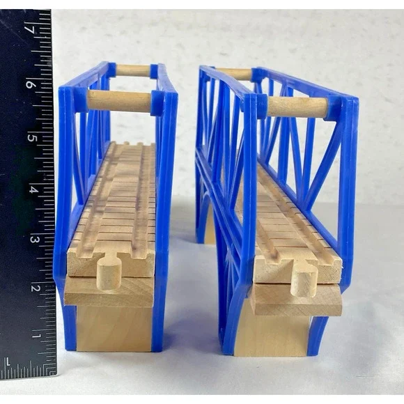 Thomas & Friends Wooden Train Railway Sodor Bay Blue Suspension Bridge x2 Vtg - Picture 3 of 5